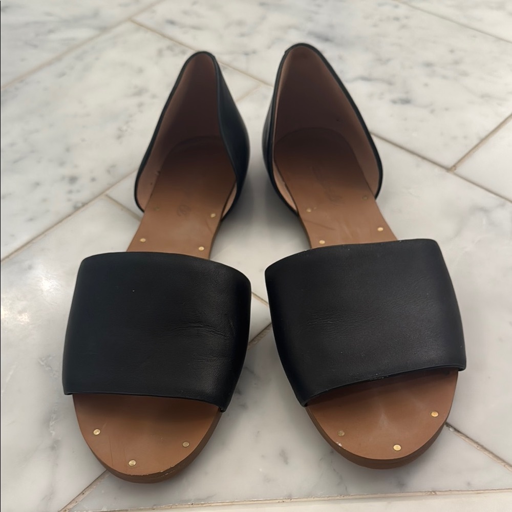 Black Leather Women's Slide Sandals